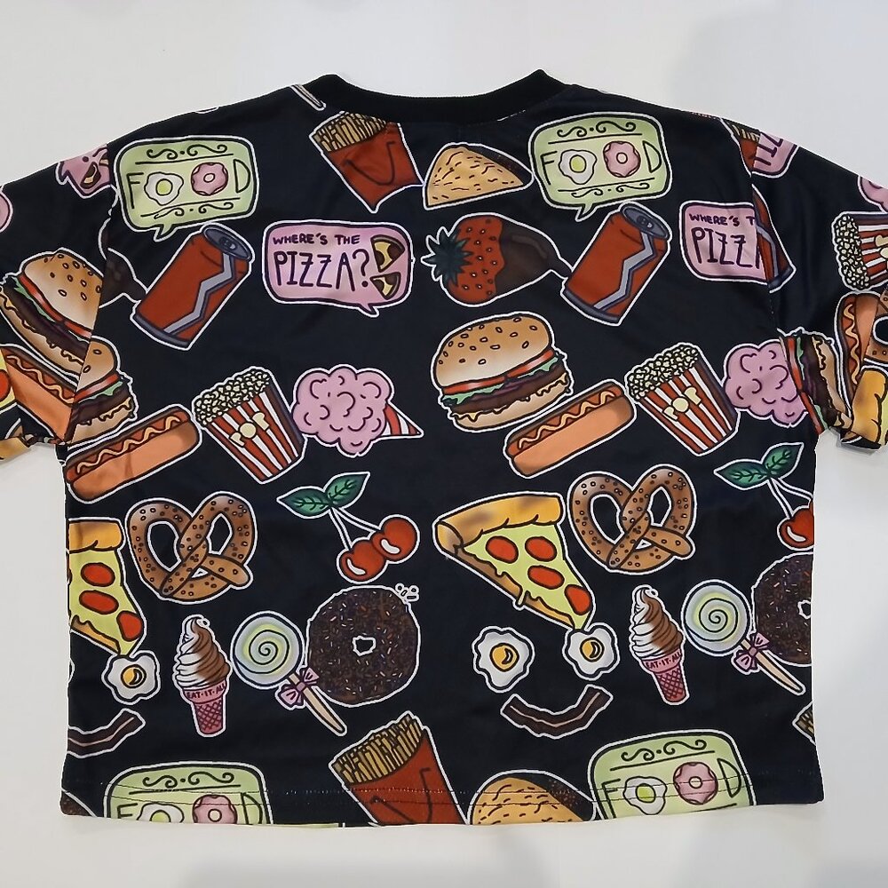 Choies Where's The Pizza Crop Top  Black No Size Tag Food Popcorn